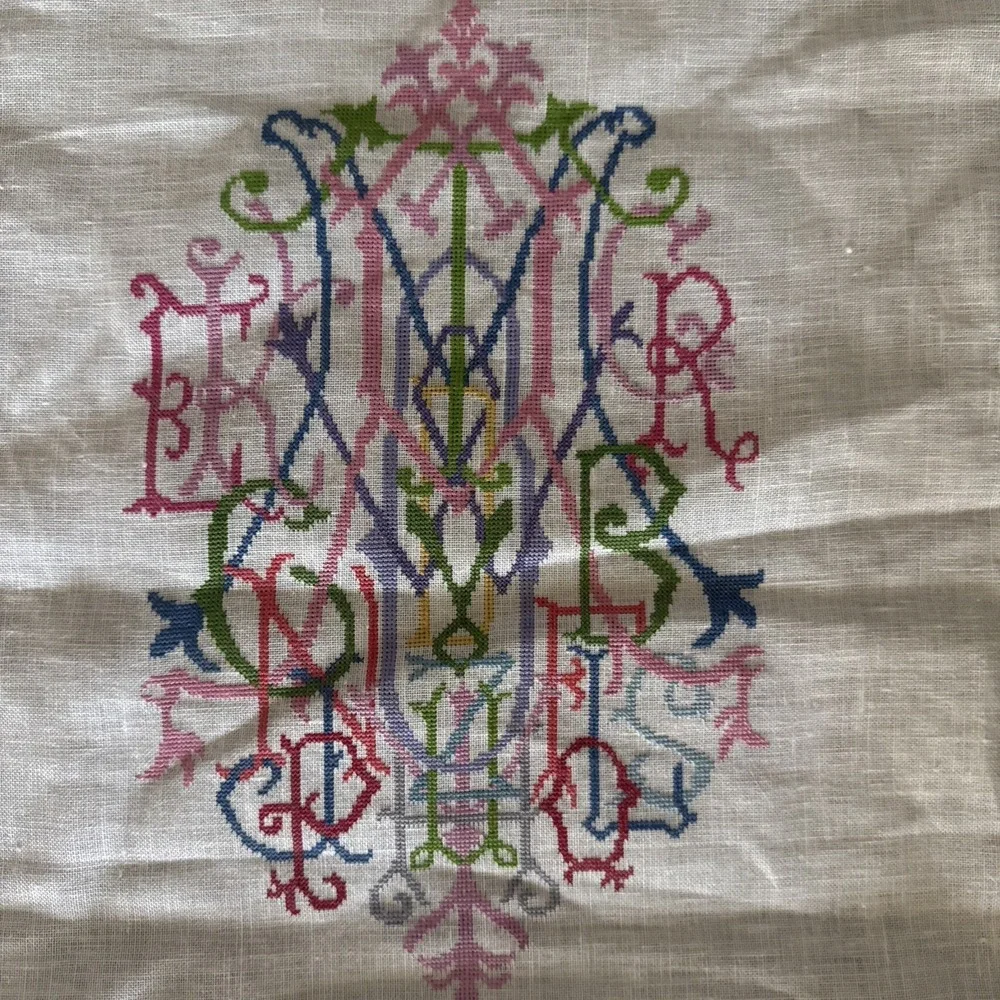 Posy Collection Alphabet Quilt Monogram counted cross stitch Completed 12x7.5
